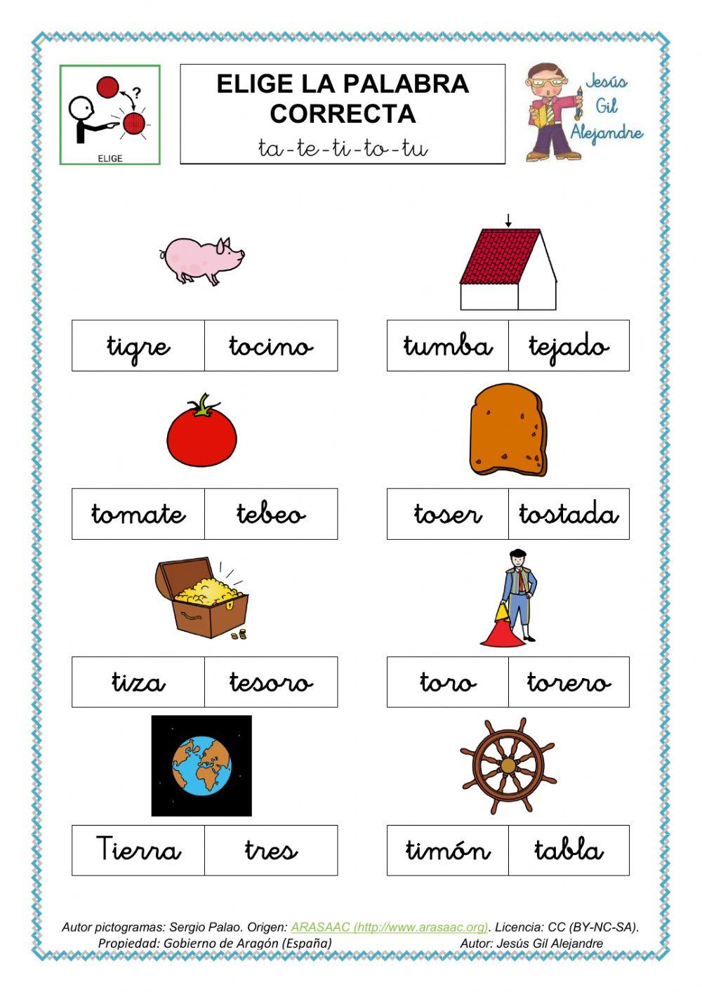 Elige la palabra correcta.TA TE TI TO TU MINÚSCULAS