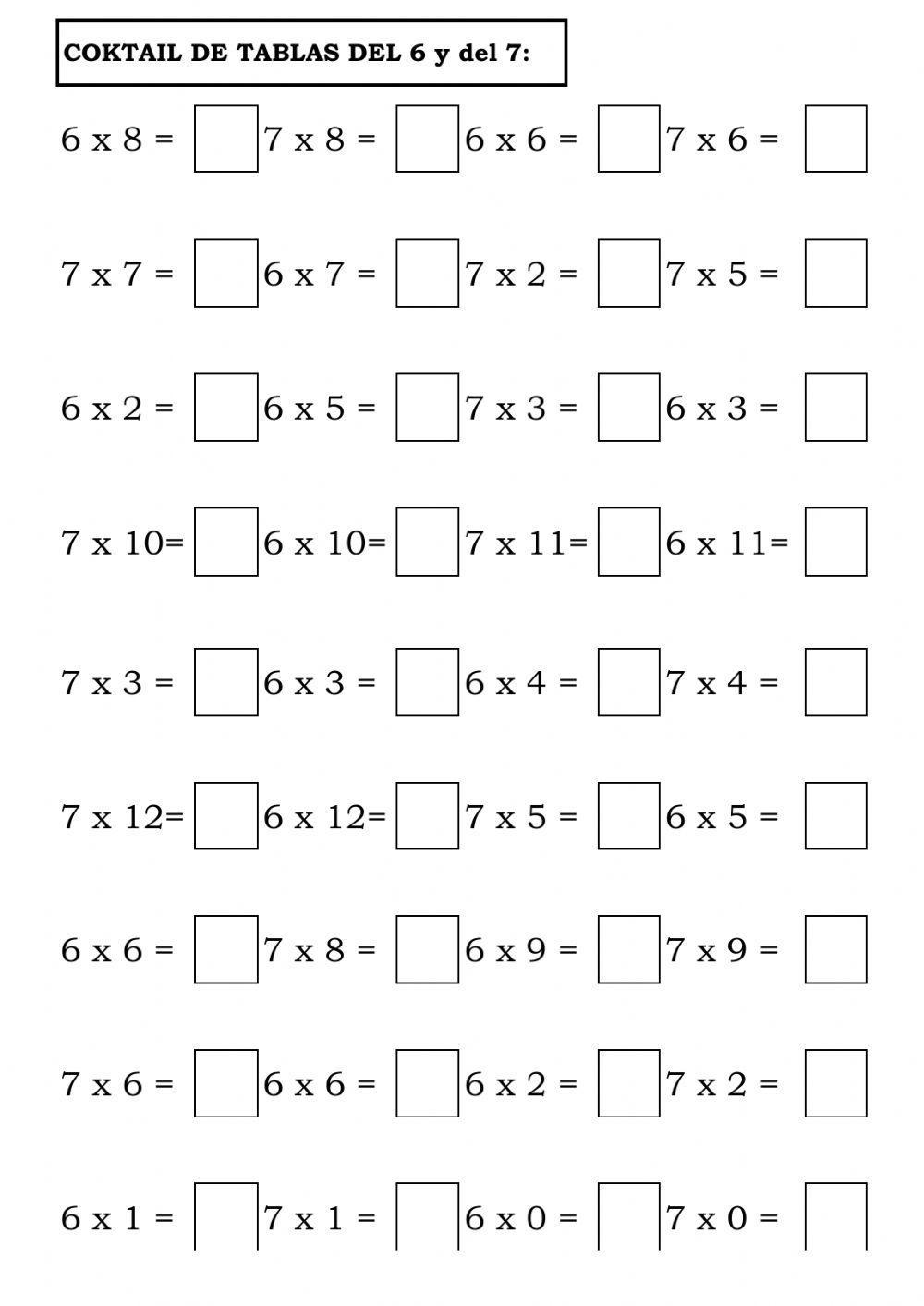 Las tablas de multiplicar exercise | Live Worksheets