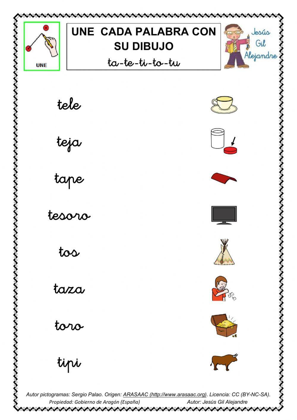 Une palabra y dibujo TA TE TI TO TU minúsculas