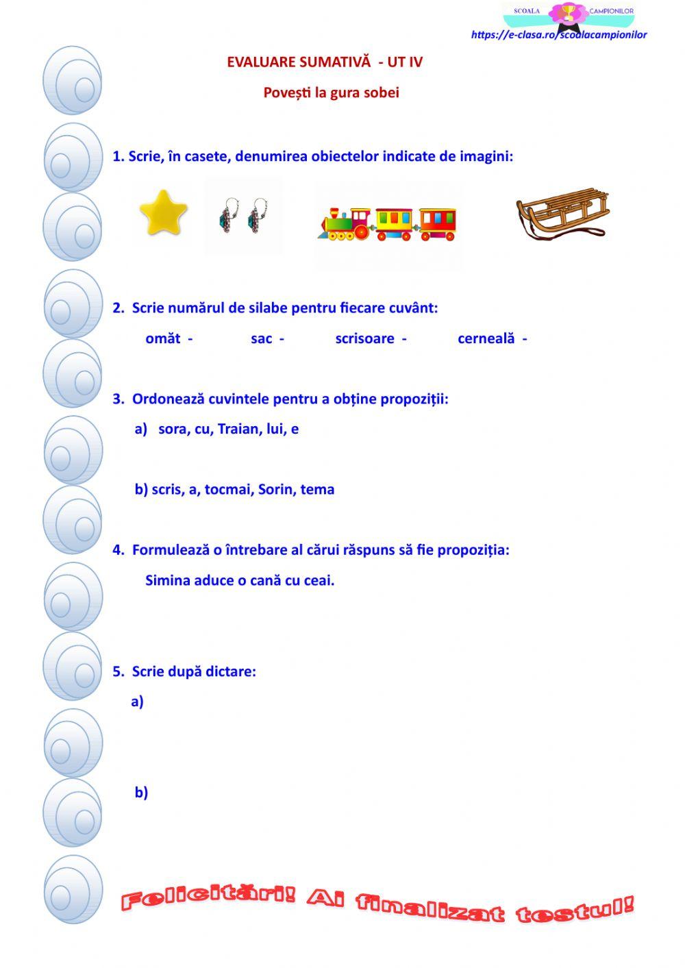 Evaluare sumativă UT IV