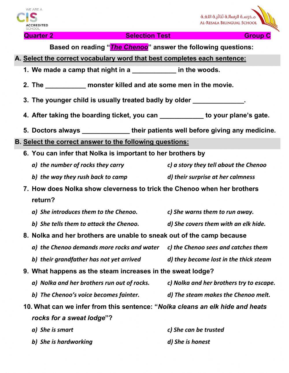 Q2 Selection Test C