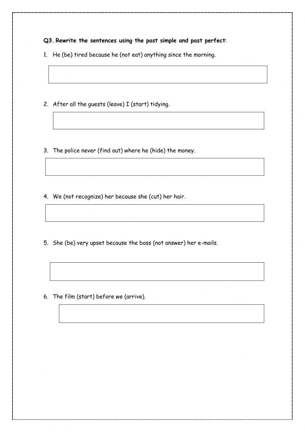 Past Perfect Worksheet