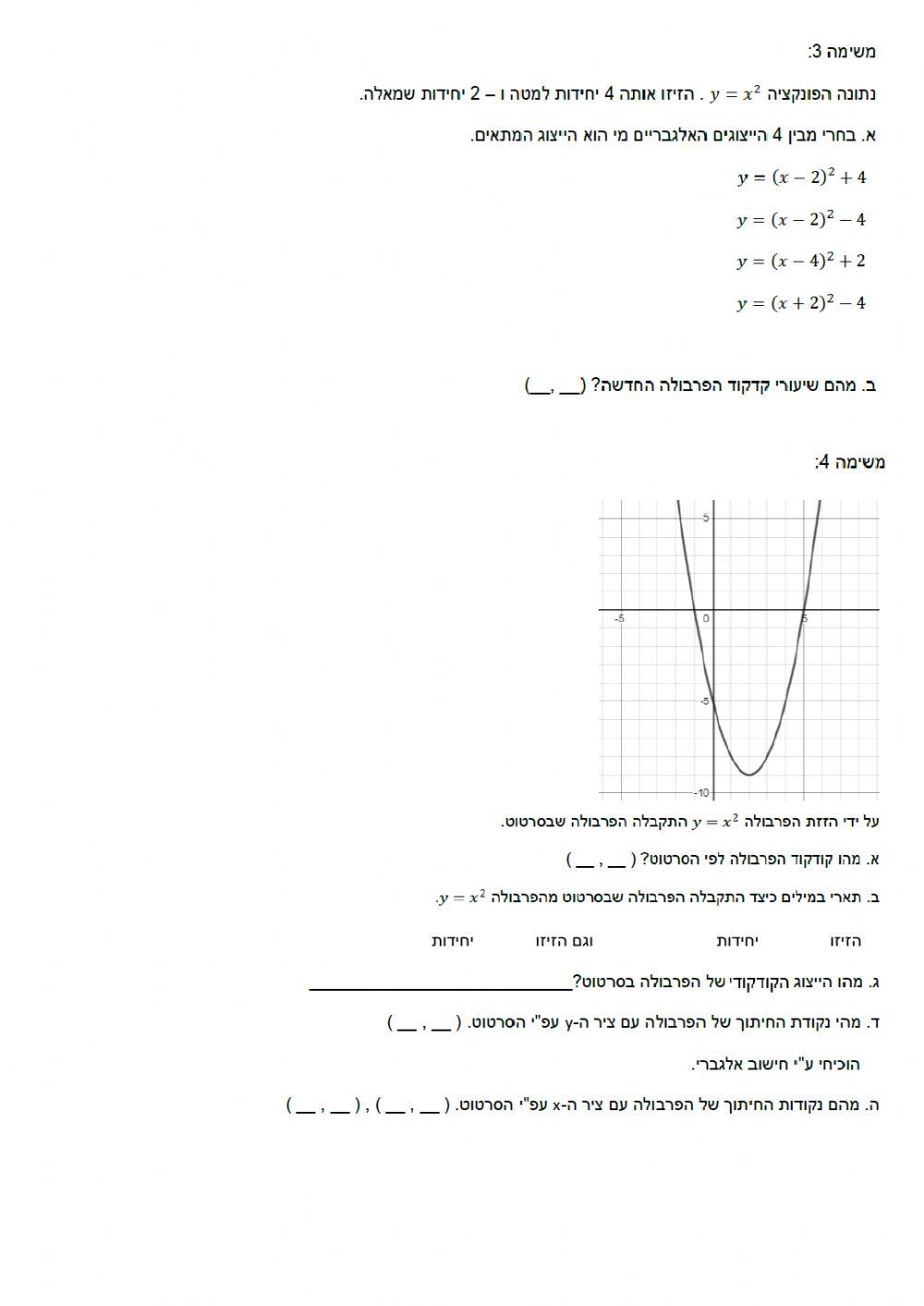 ייצוג קדקודי של פרבולה