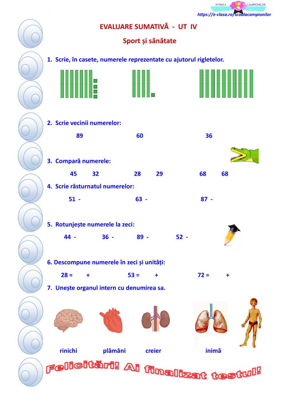 Evaluare sumativă UT  IV