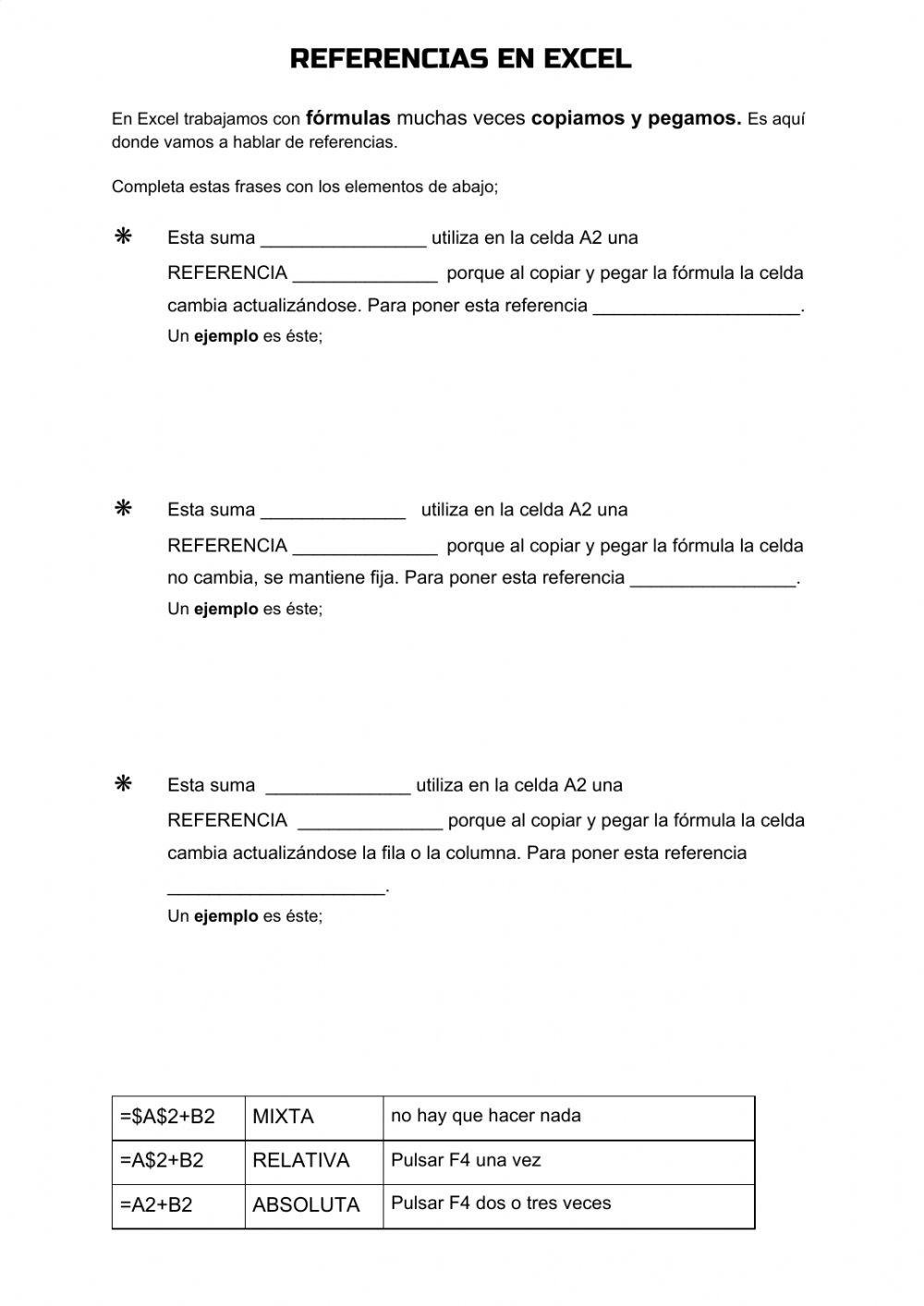 Referencias en Excel