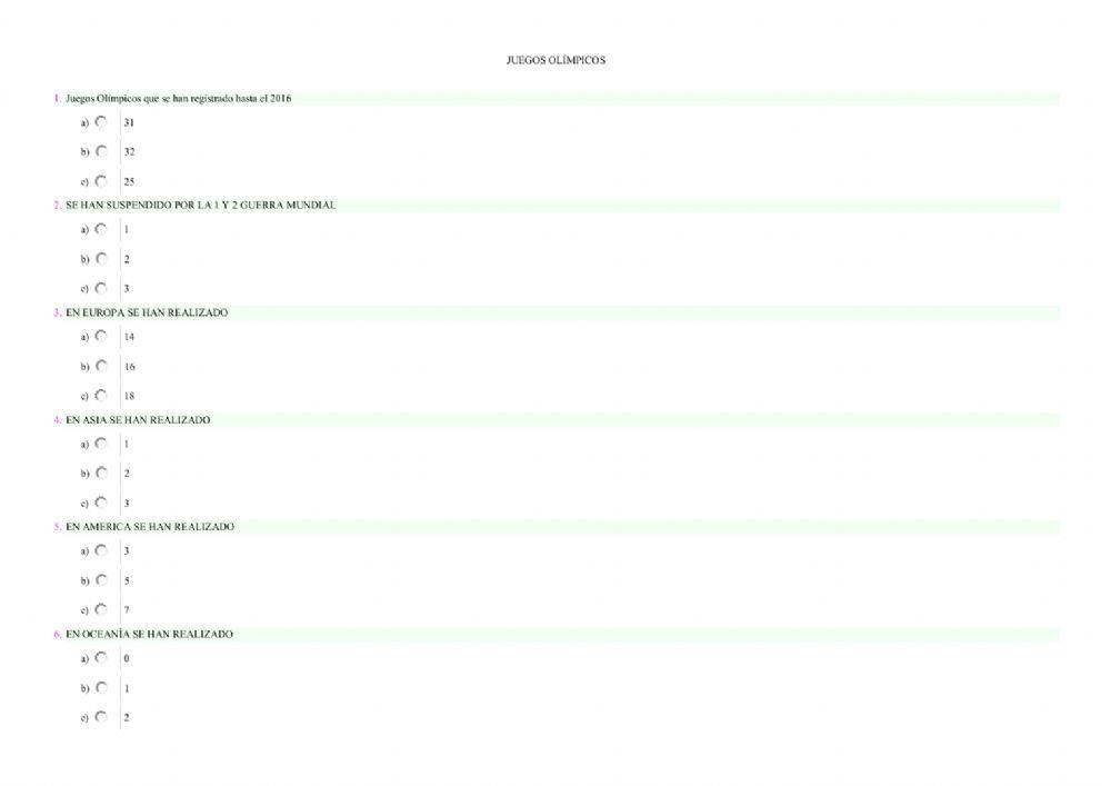 Cuestionario de Los juegos olímpicos: curiosidades a investigar