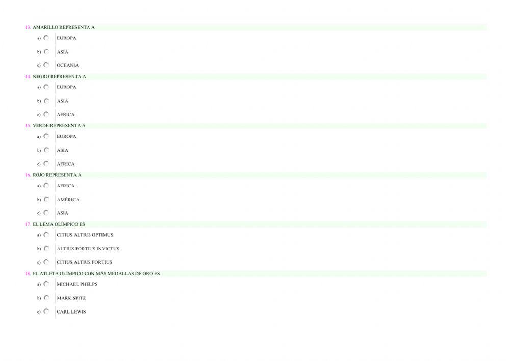 Cuestionario de Los juegos olímpicos: curiosidades a investigar