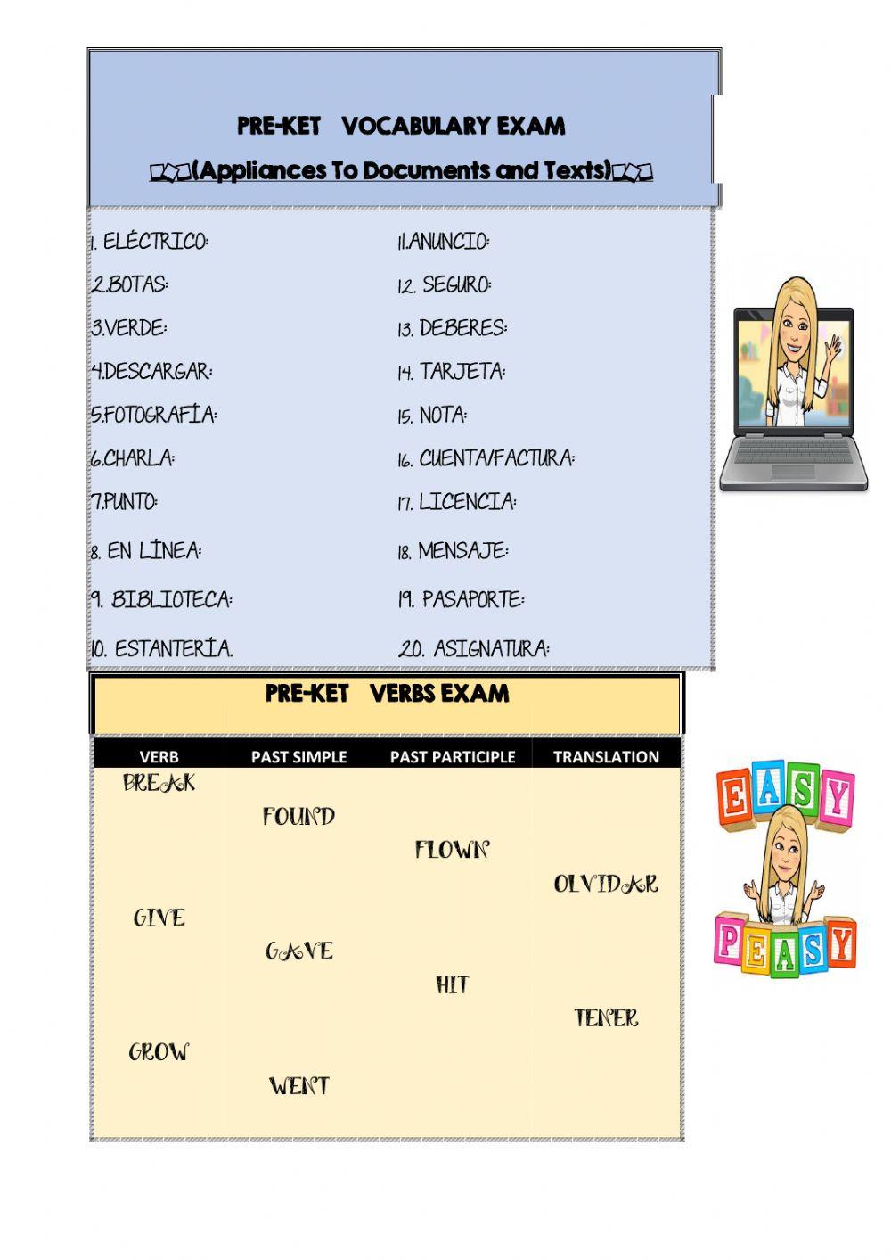 Vocabulary and verbs 3 PRE.ket
