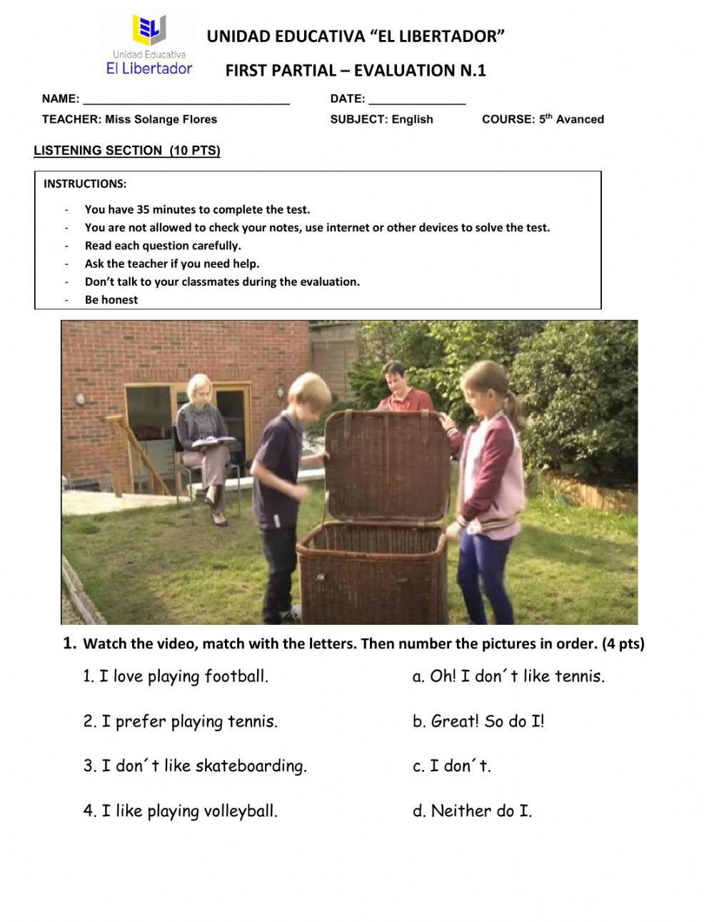 First Evaluation - Second Quimestre - L-W
