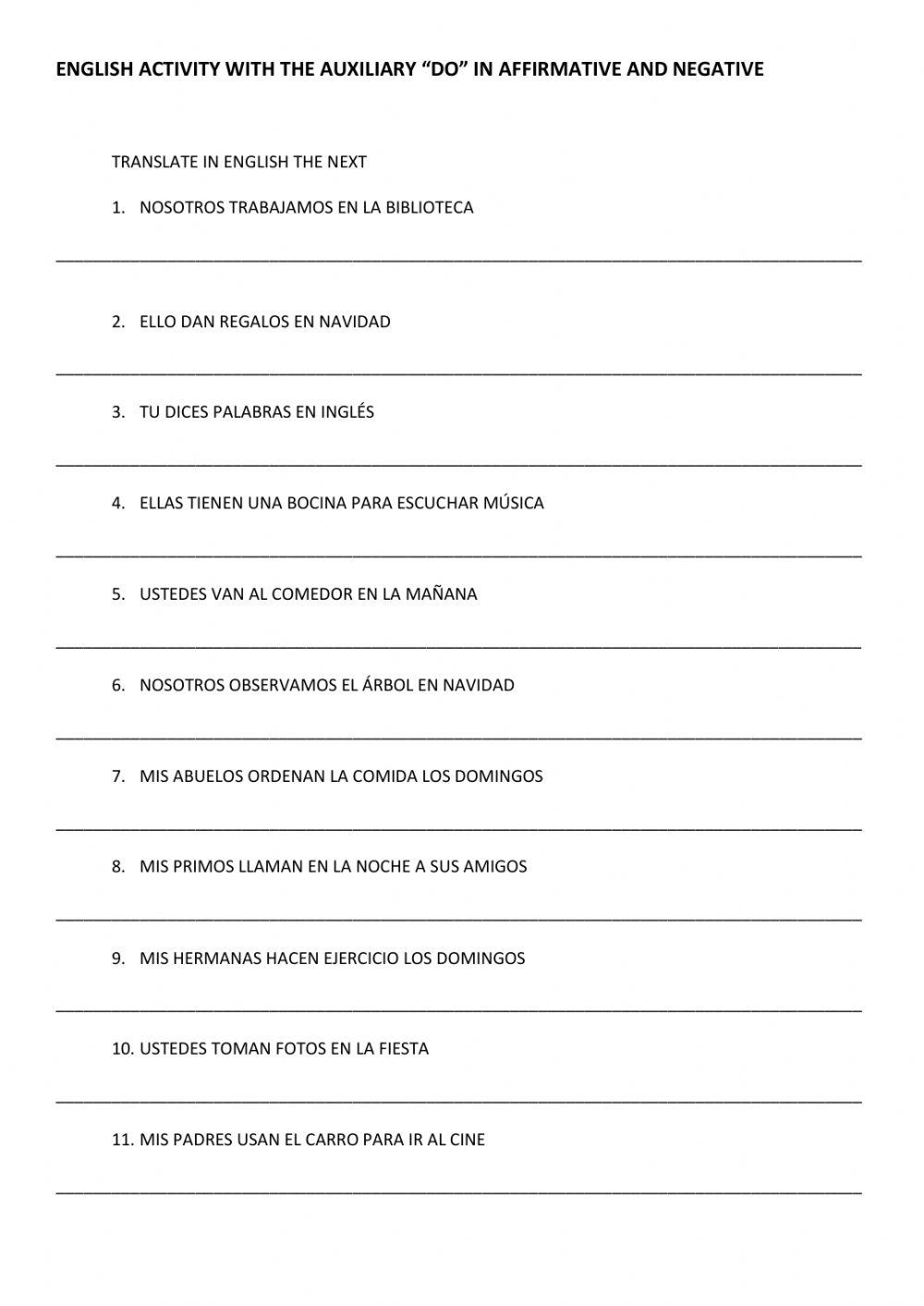 Auxiliary do affirmative-negative worksheet | Live Worksheets