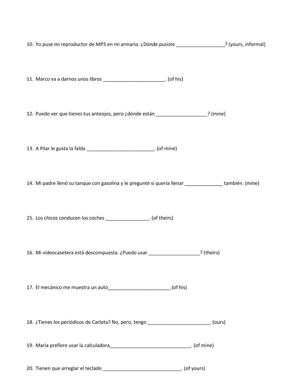 Stresses possessive adjectives and possessive pronouns in Spanish