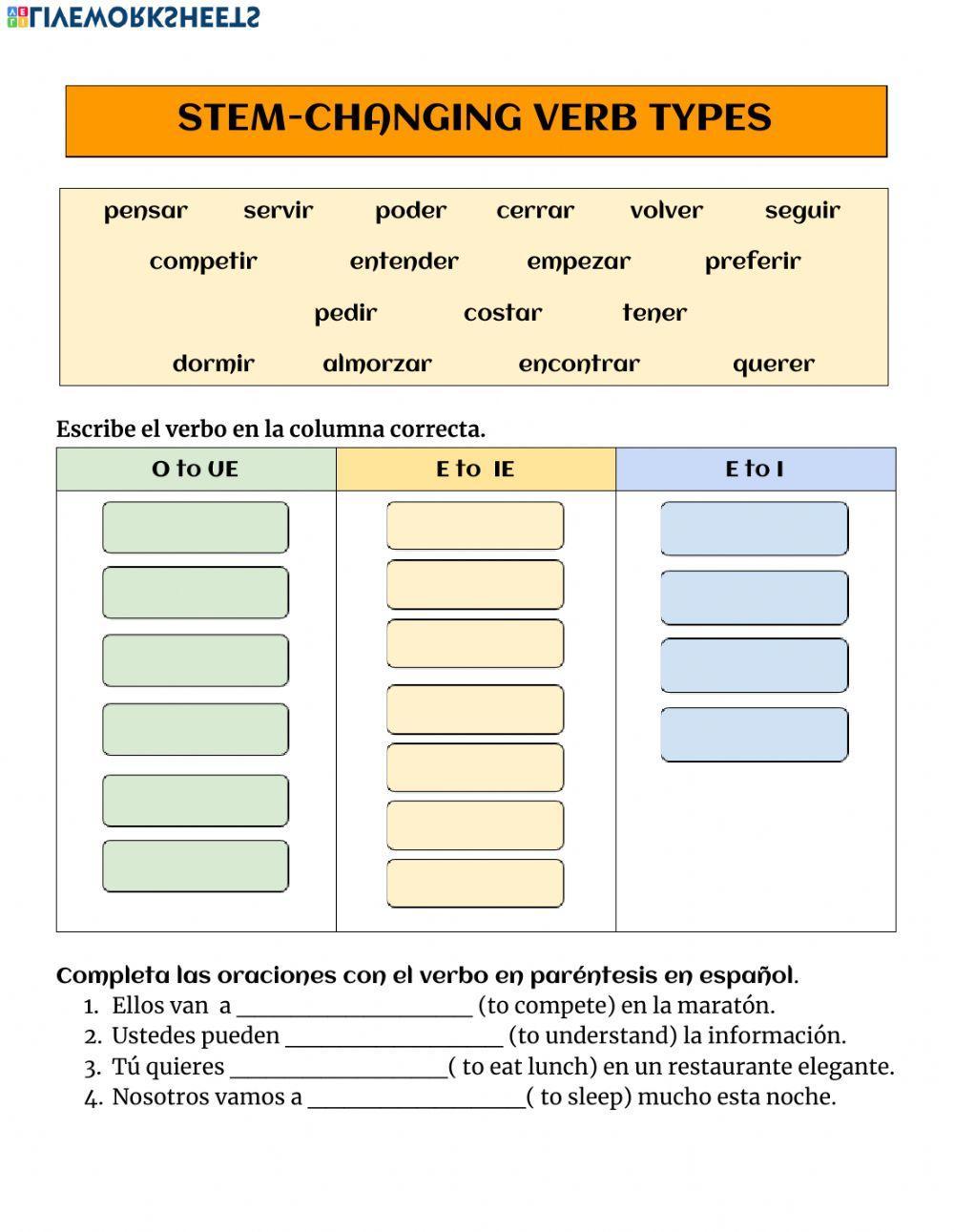 stem-changing verbs types