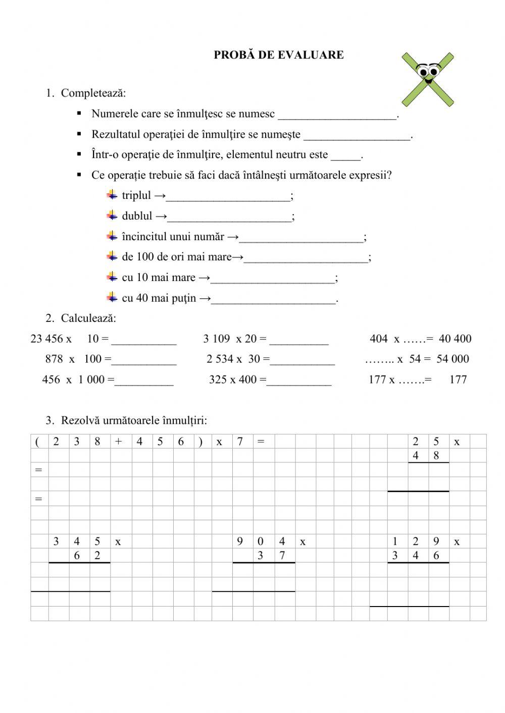 Evaluare înmulțirea 0 -1000000