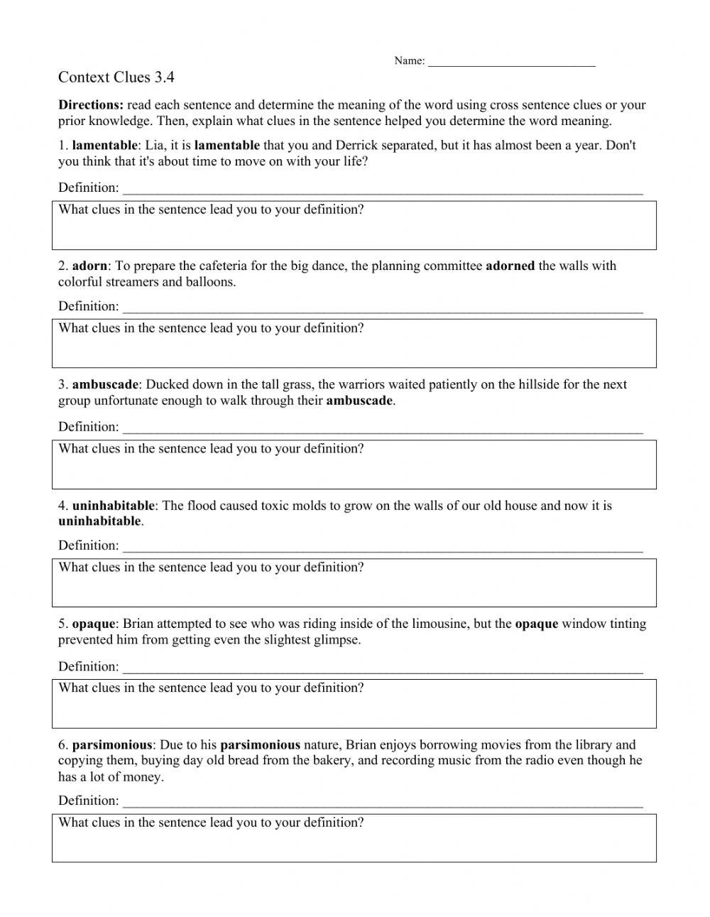 Context Clues Review worksheet | Live Worksheets