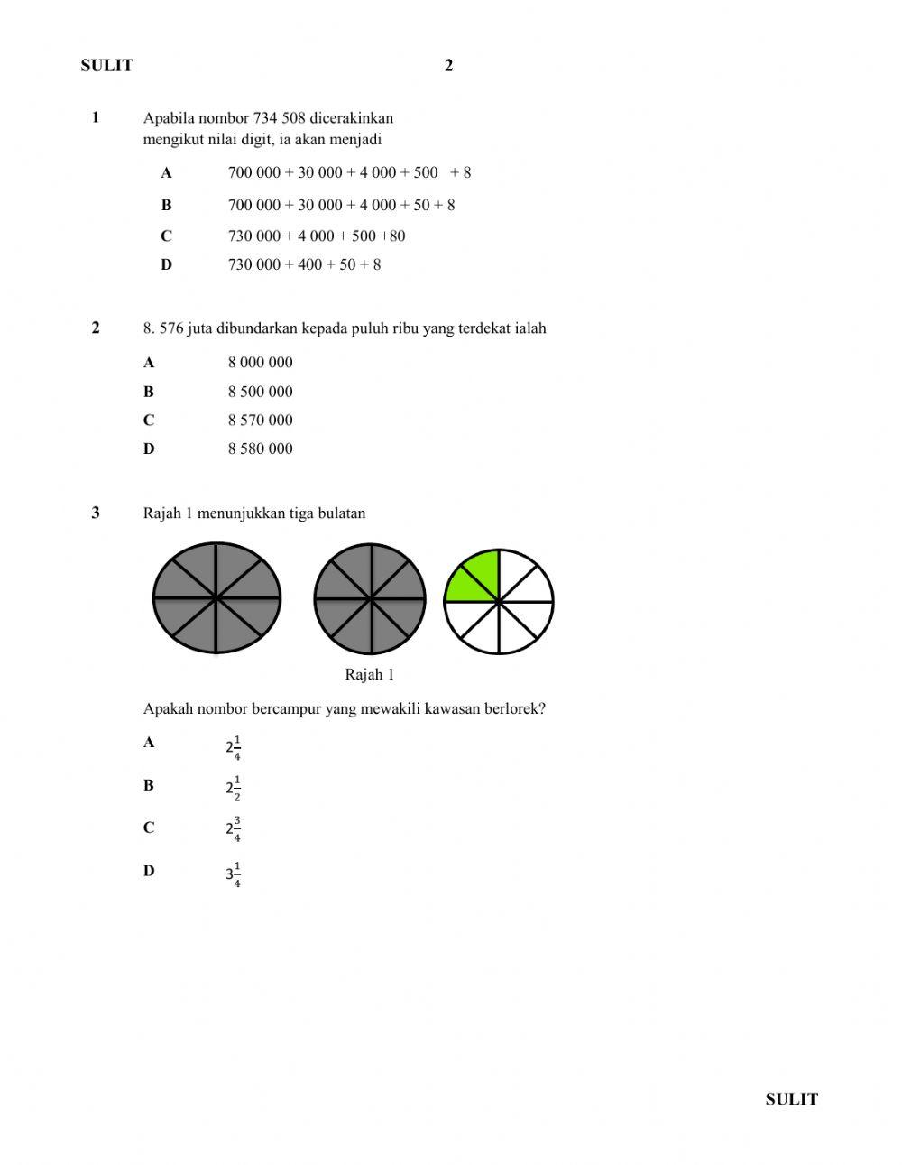 Ujian Pengukuhan Matematik UPSR Kertas 1
