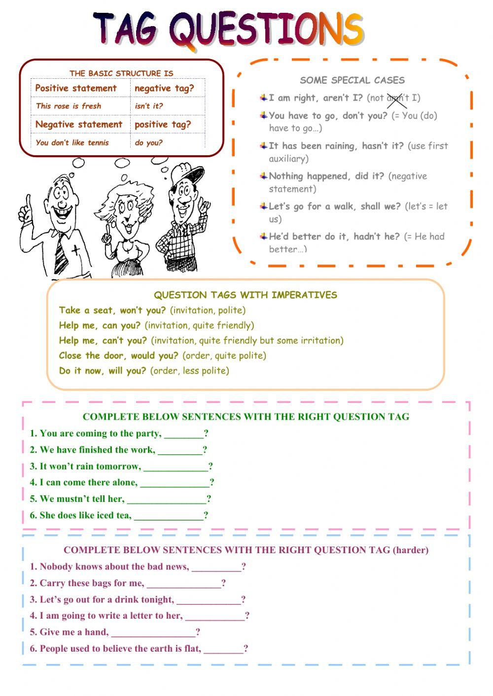 Tag questions 4484587 teachersoo liveworksheets