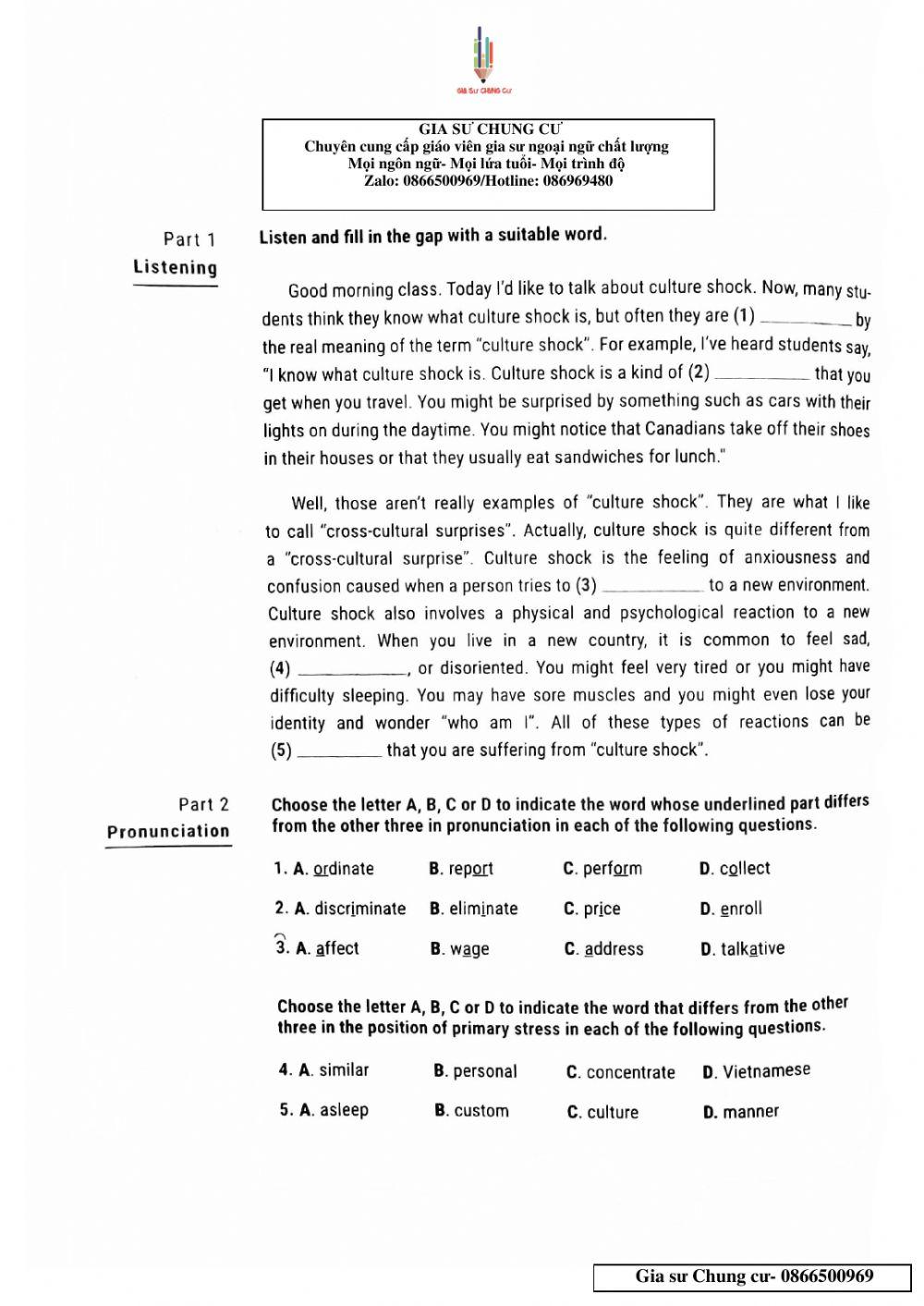 Lớp 10 - Kiểm tra 45 phút Unit 6,7