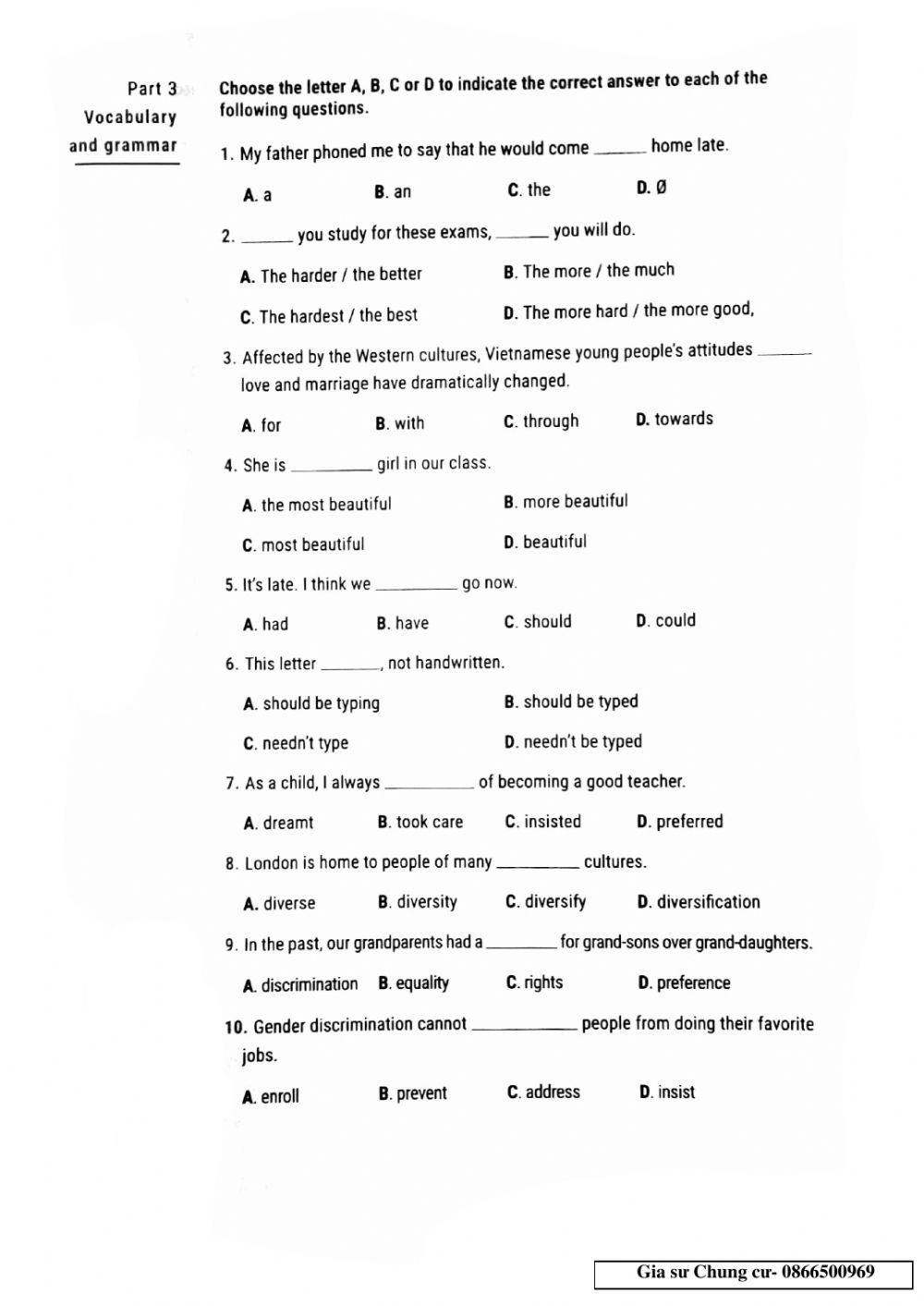 Lớp 10 - Kiểm tra 45 phút Unit 6,7
