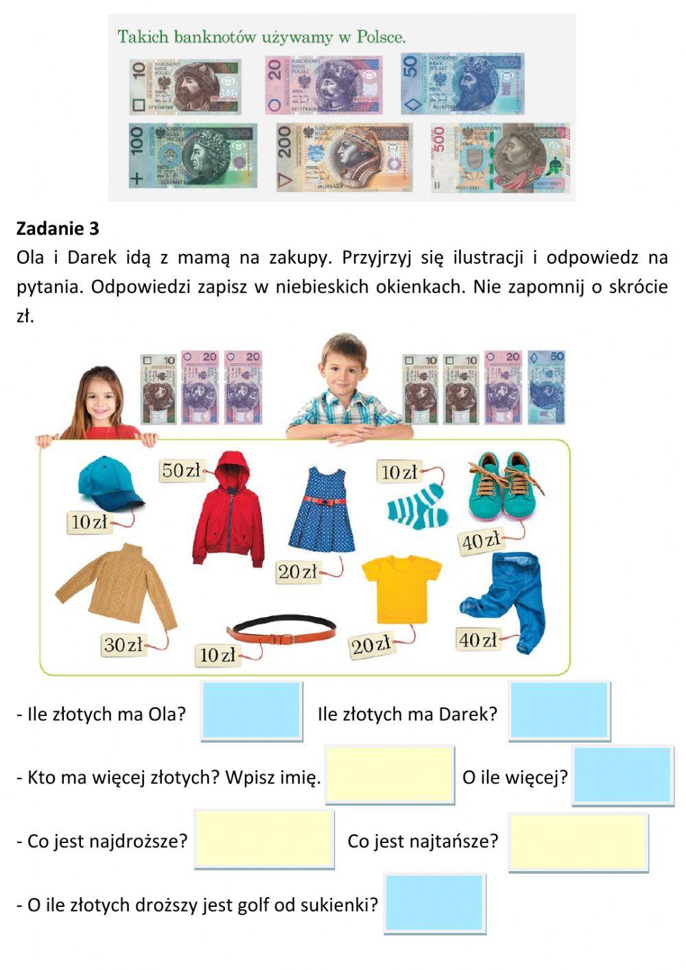 Obliczenia pieniężne - grosze, banknoty