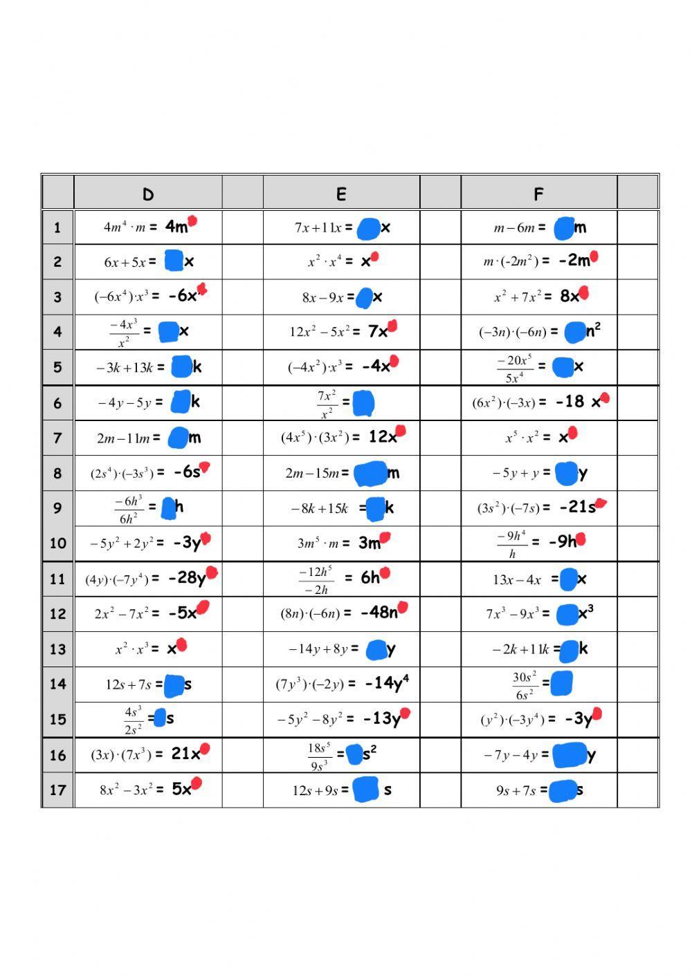 Cálculo mental 9: Monomios