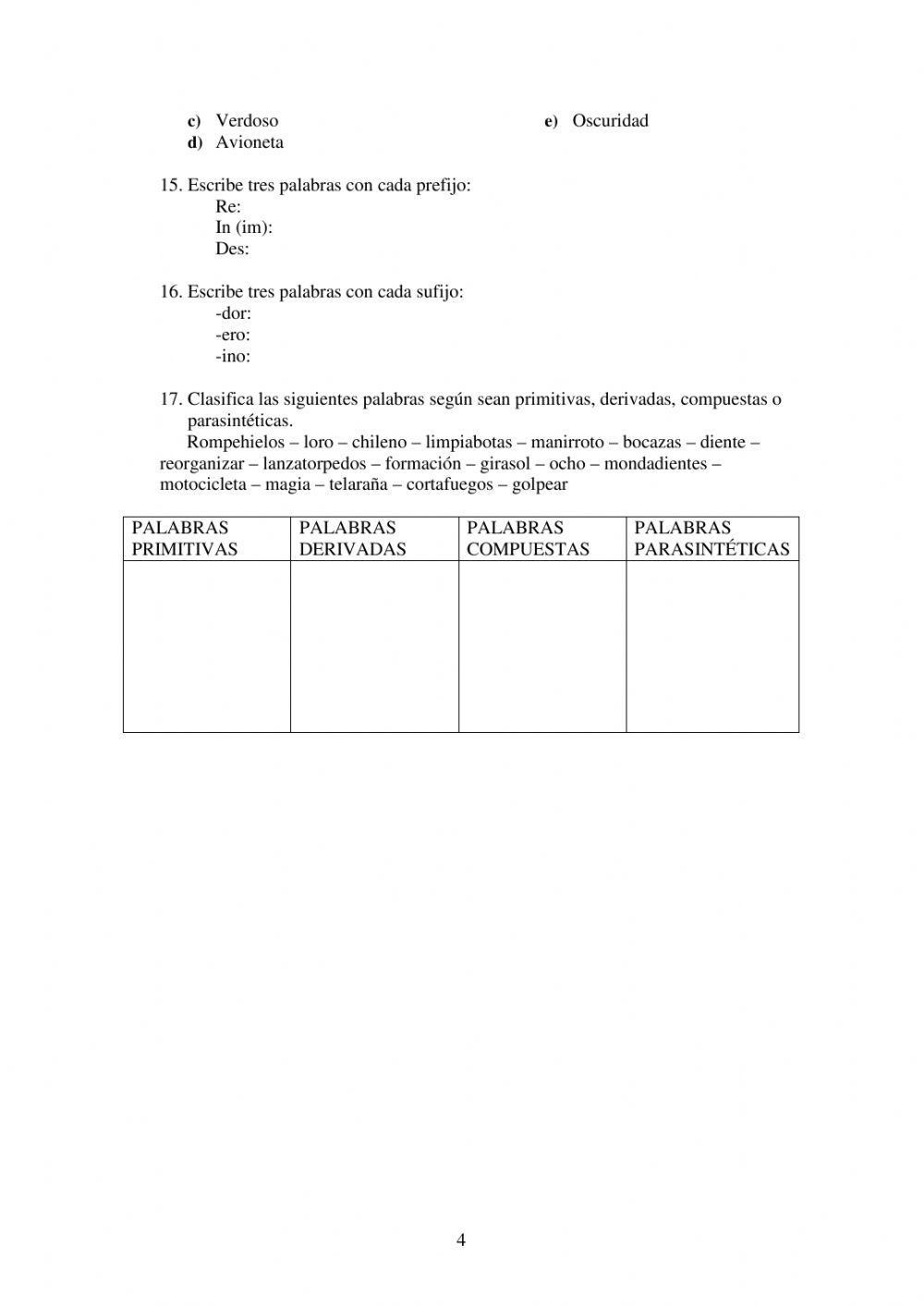 Formacion de palabras