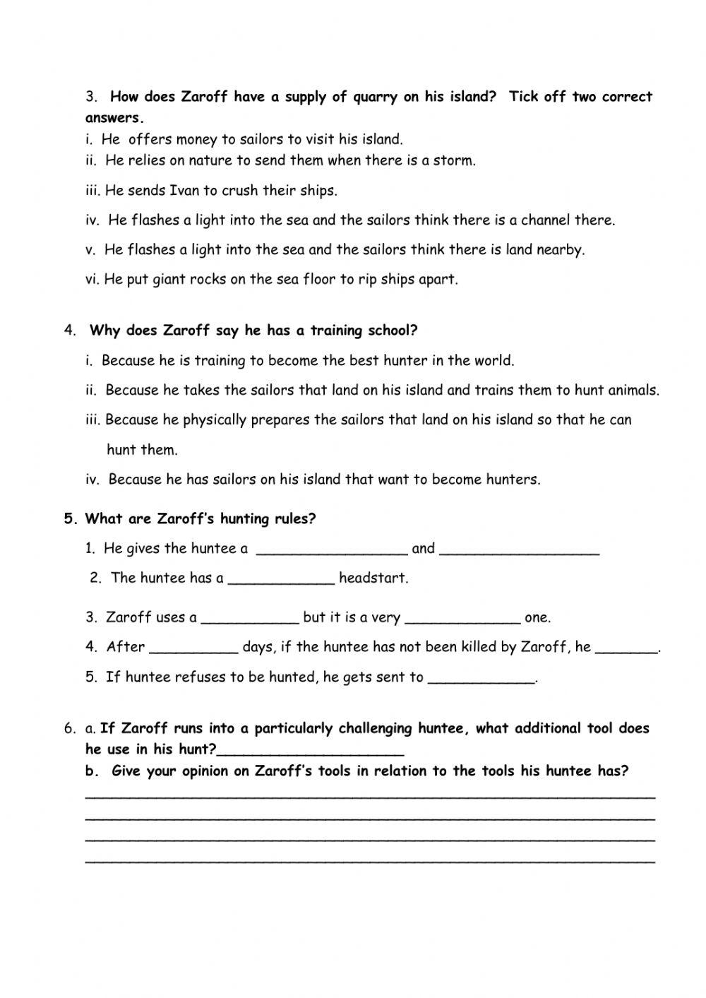 The Most Dangerous Game, basic understanding