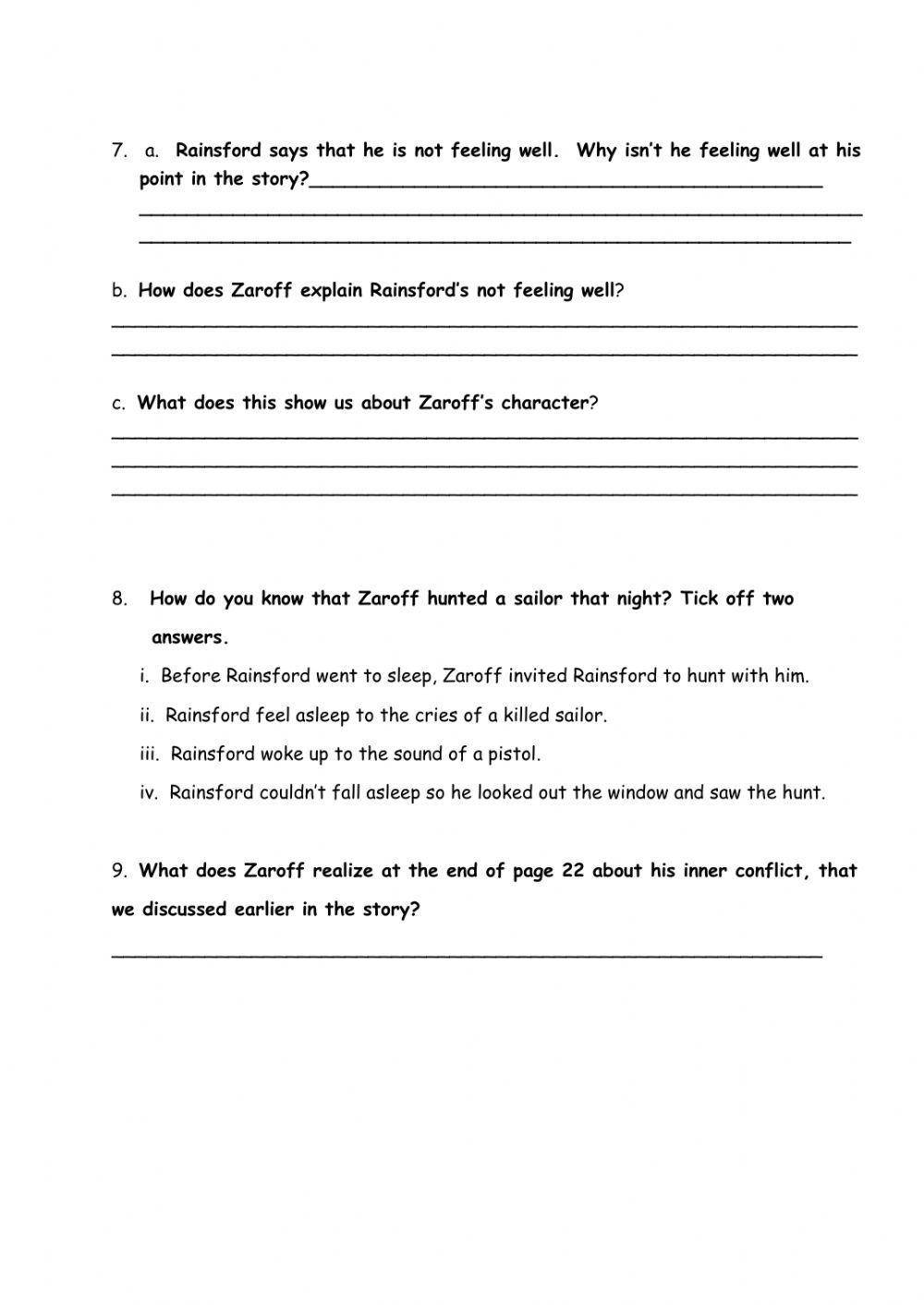 The Most Dangerous Game, basic understanding