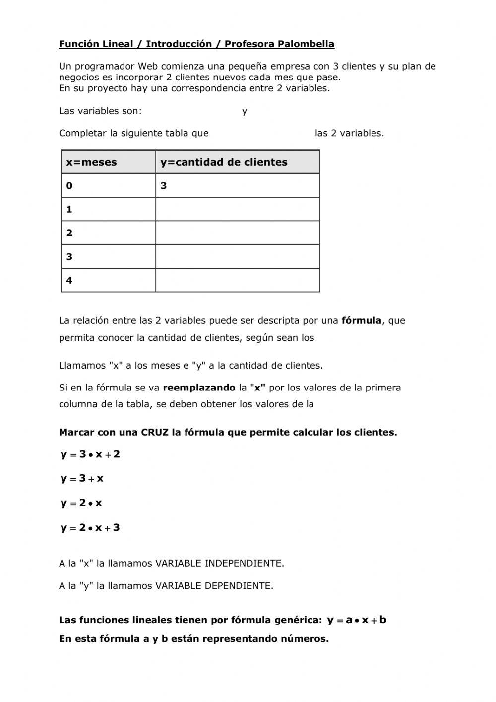 Función Lineal - Introducción