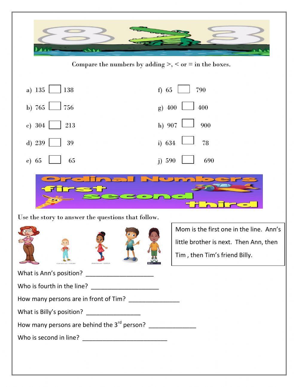 Comparing Numbers & Ordinals