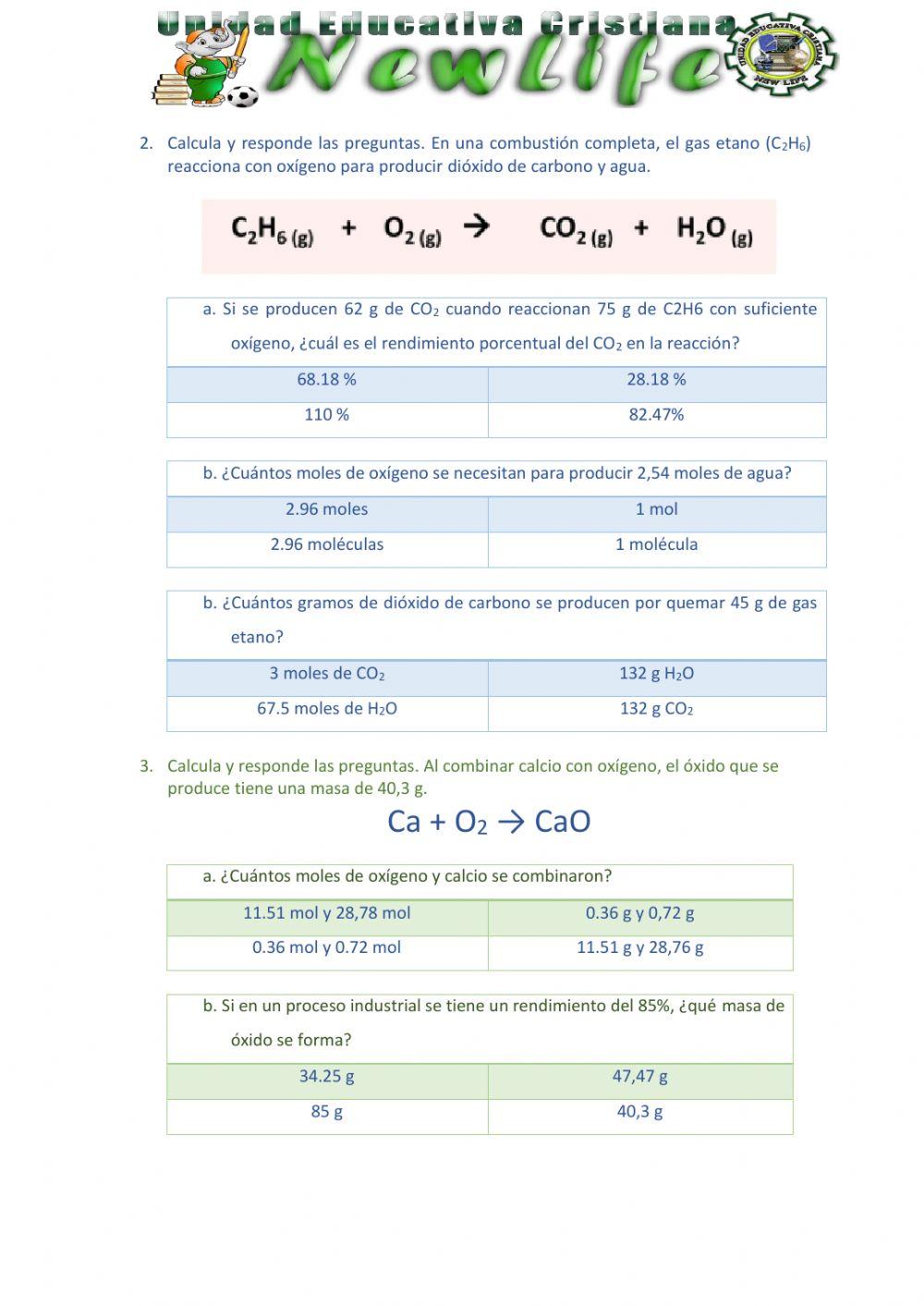 Actividad de evaluación - Química 2do