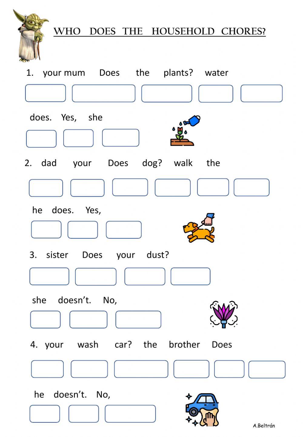 Who does the household chores?