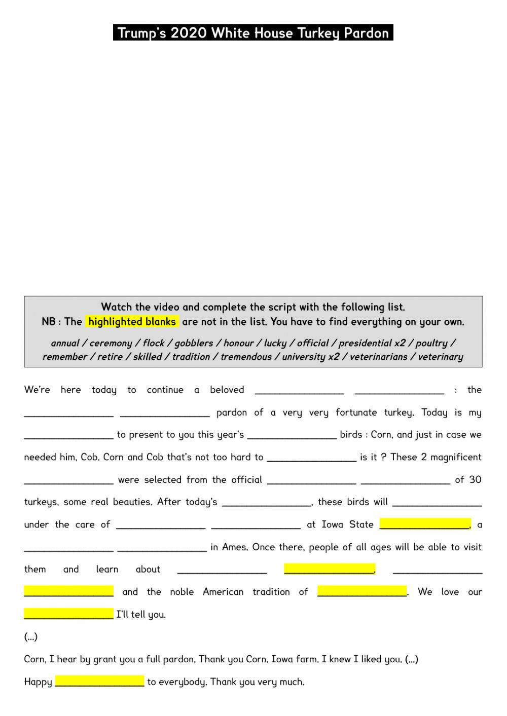 2020 turkey pardon ceremony