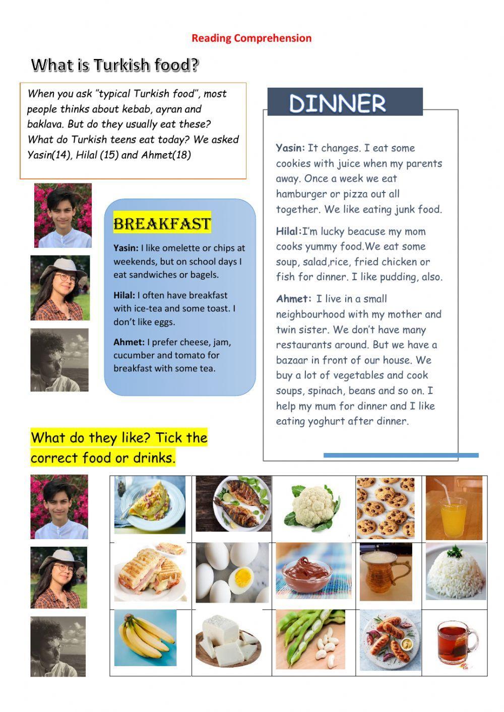 Reading Comprehension ''Turkish Food''