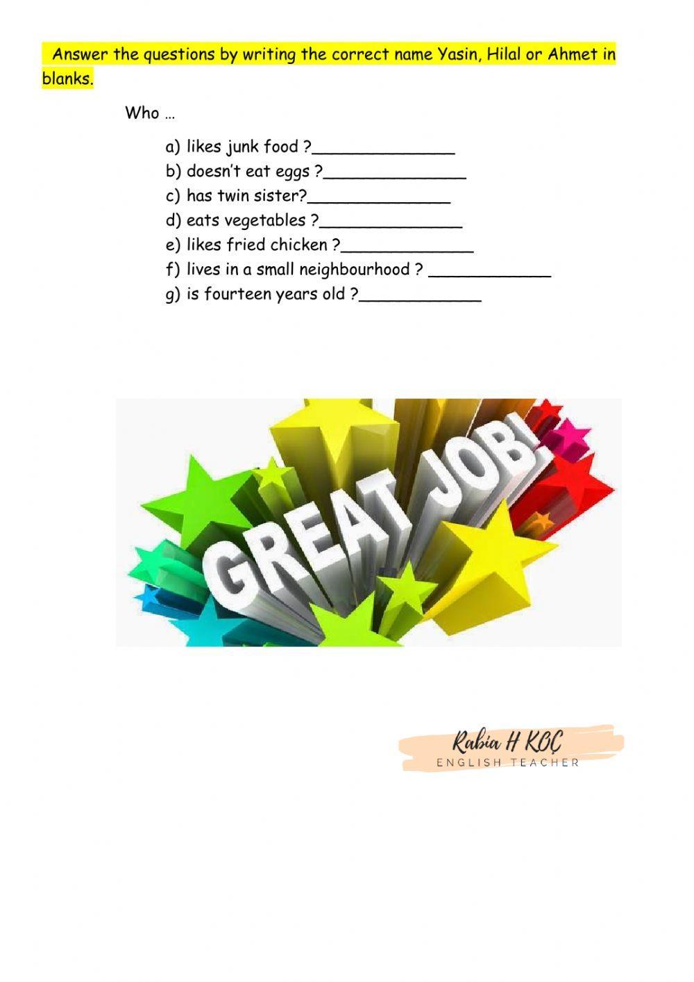 Reading Comprehension ''Turkish Food''