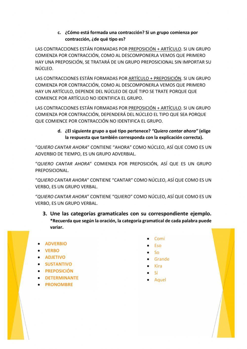 Ejercicios los grupos sintácticos (1-2) castellano