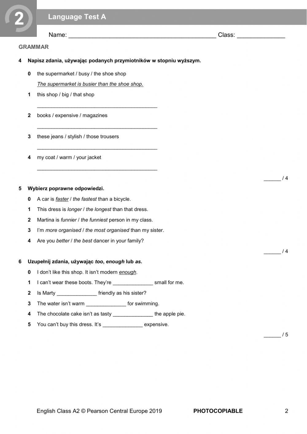 EC A2, Unit 2, Klasa 6