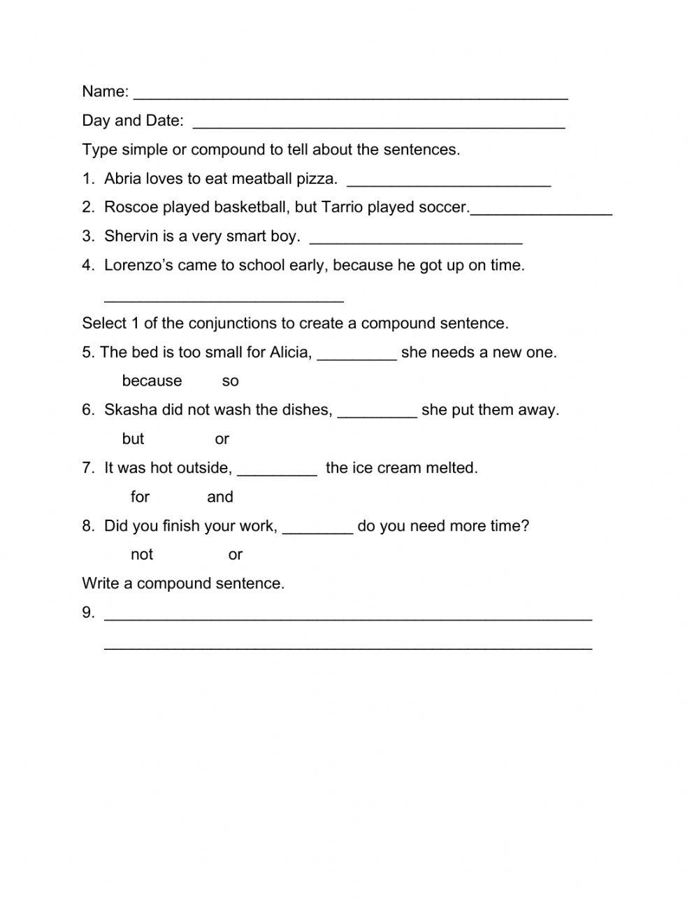 Simple and Compound Sentences