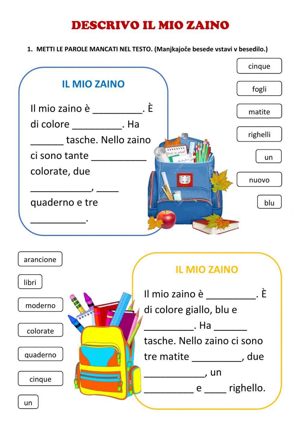 Descrivo il mio zaino