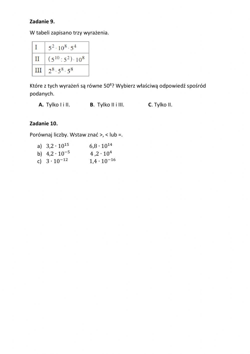 Potęgi - sprawdzian