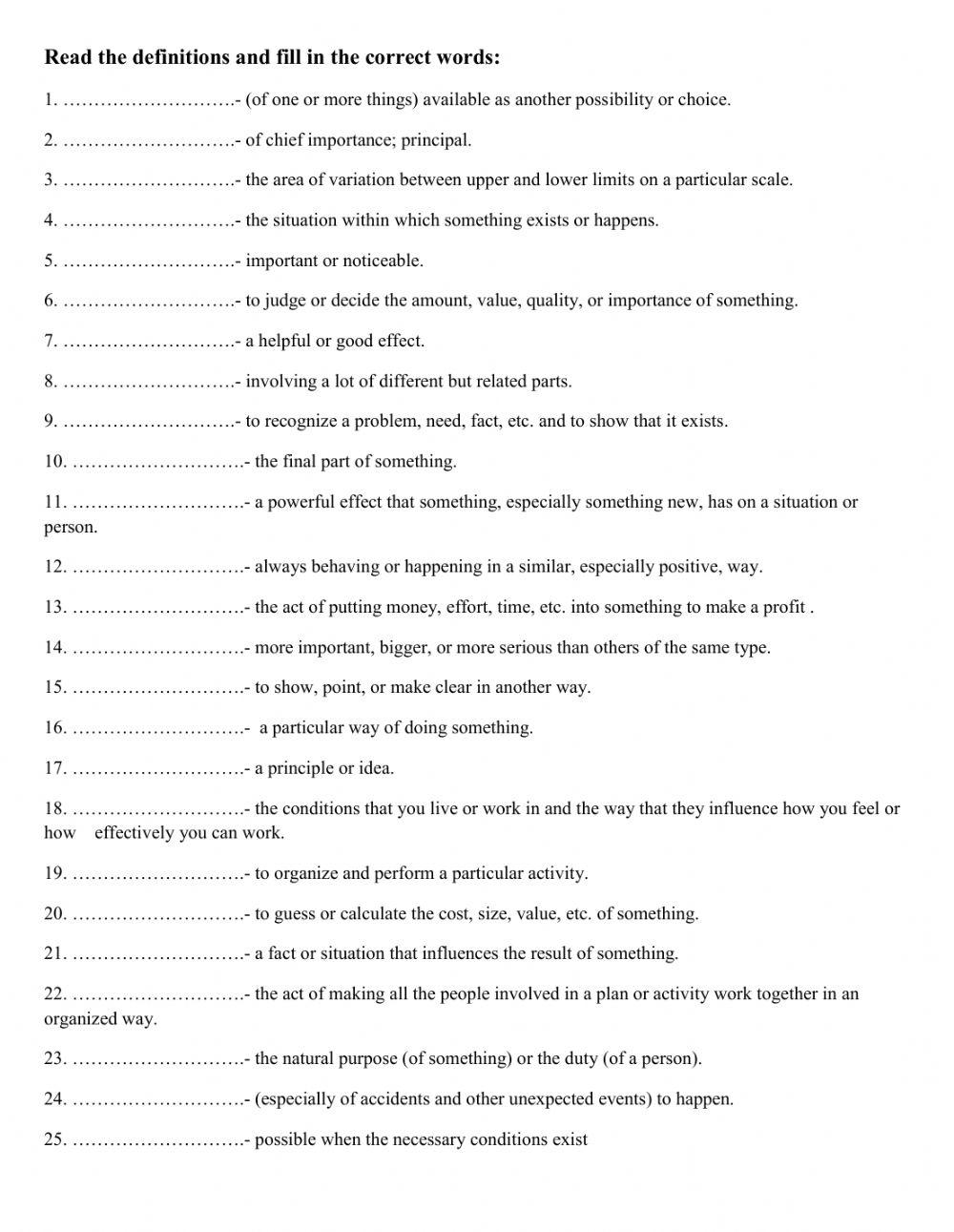 25 academic words worksheet | Live Worksheets
