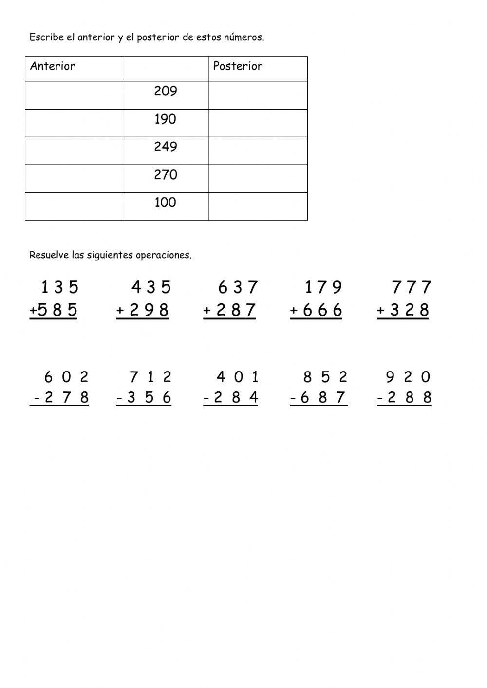 Numeros hasta el 300 y operaciones