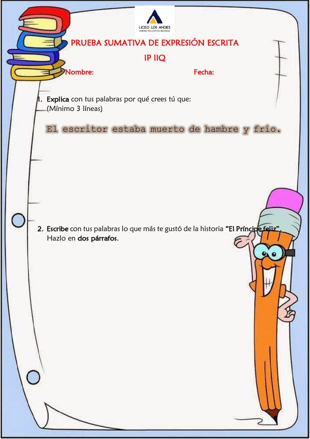 Prueba Sumativa de Expresión Escrita