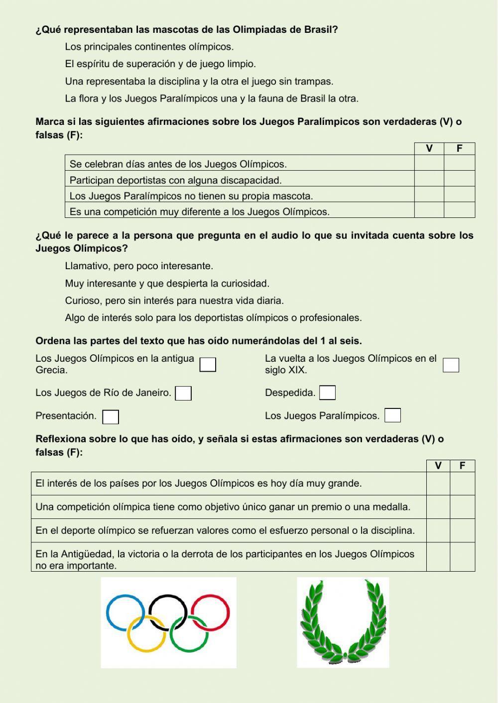 Comprensión oral. Los Juegos Olímpicos