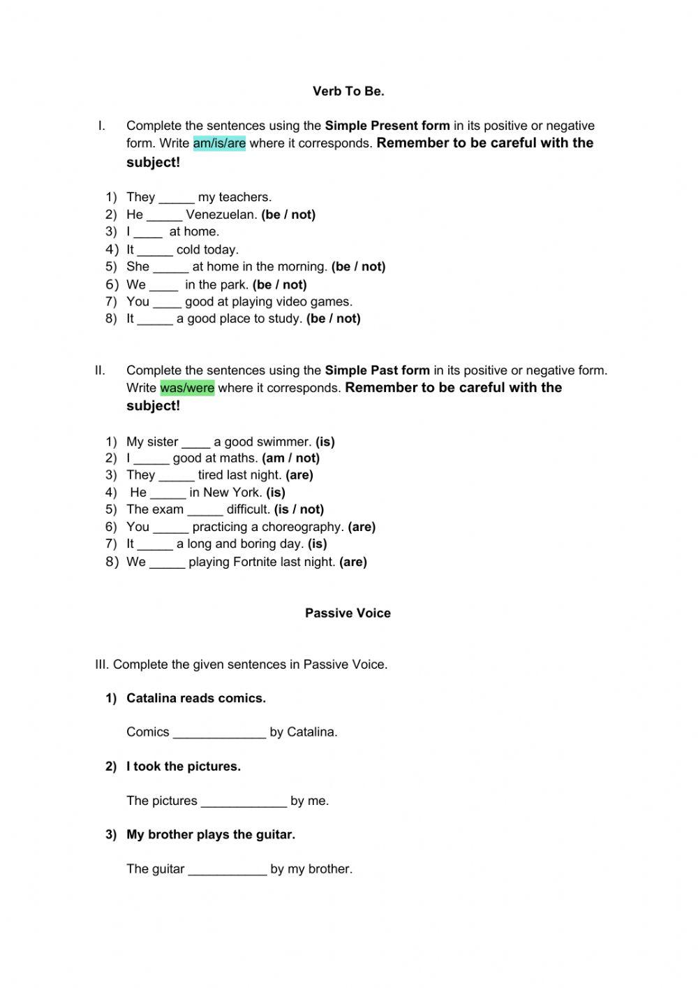 Verb to be + Passive Voice