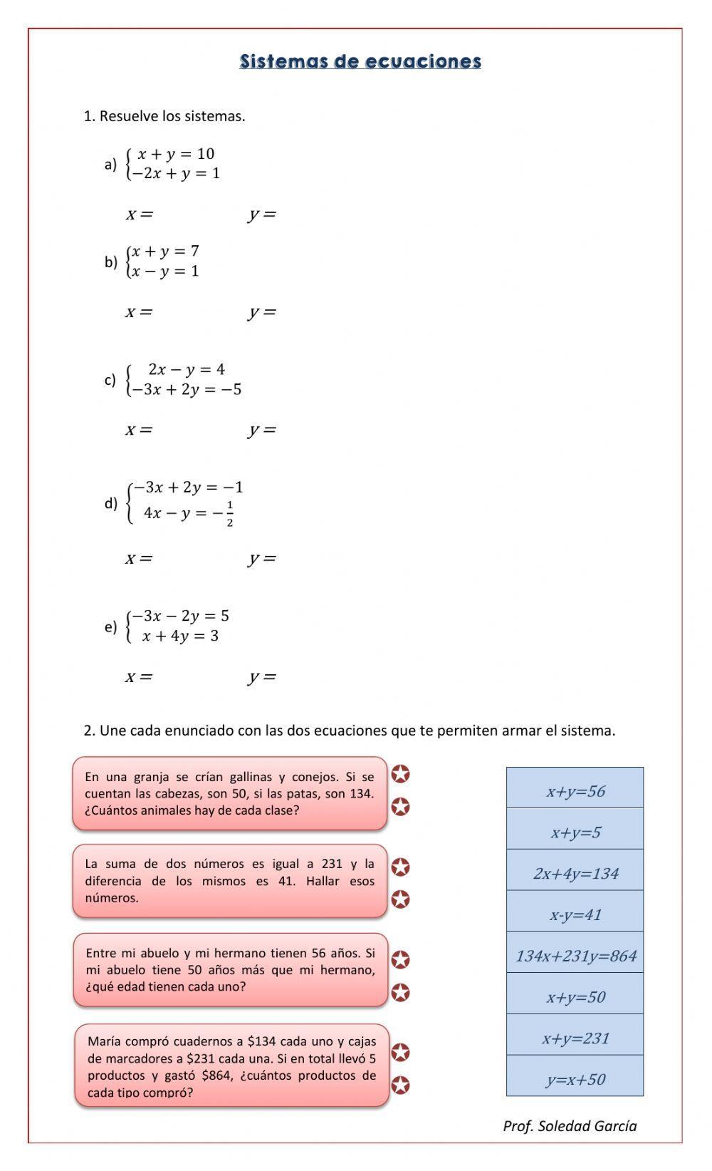 Sistemas de ecuaciones
