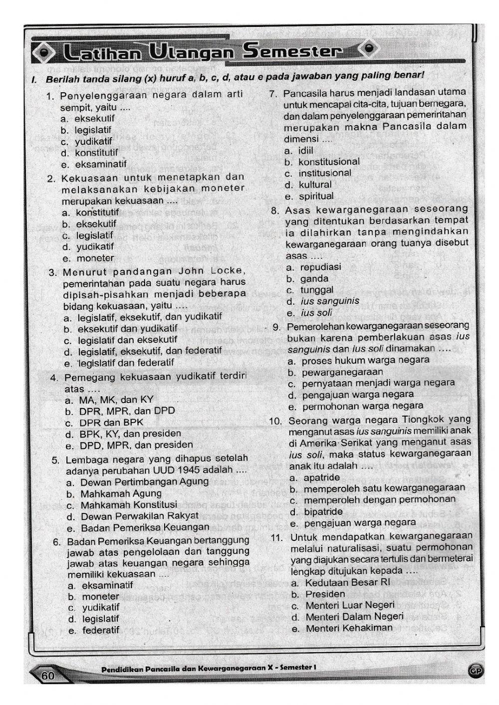 Latihan PAS PPKn X Smt 1