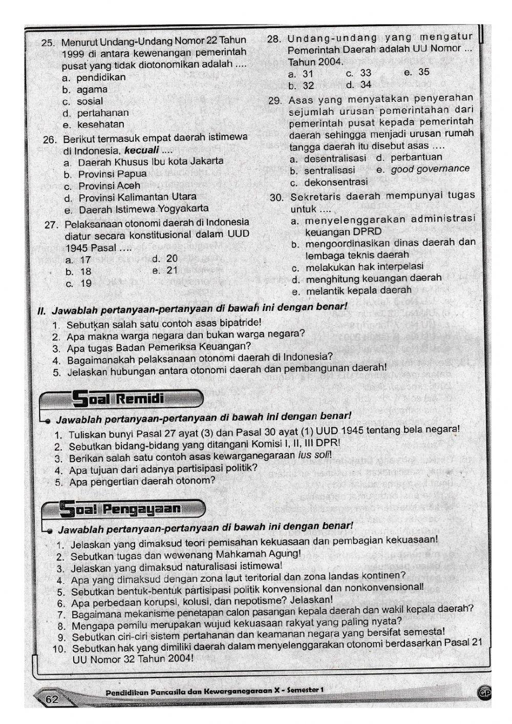 Latihan PAS PPKn X Smt 1