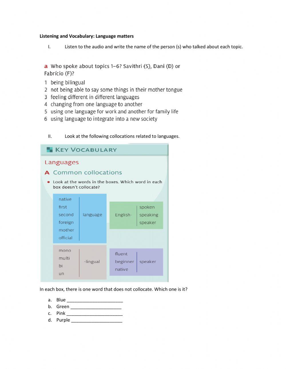 Listening comprehension and vocabulary
