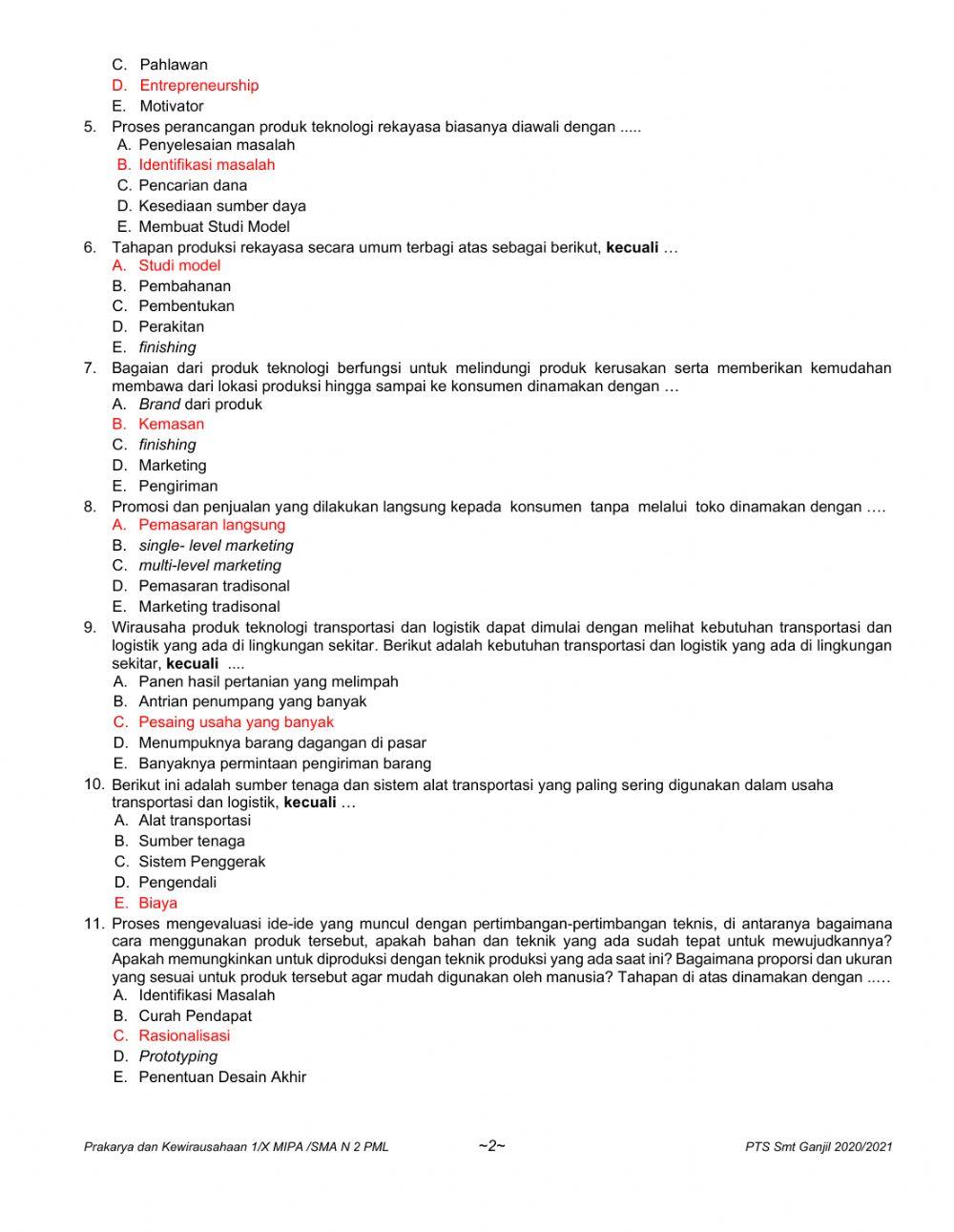 Soal pkwu kelas x mipa
