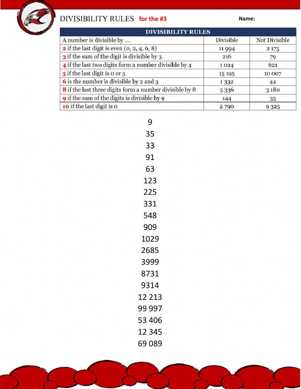 Divisible by 3 worksheet live worksheets